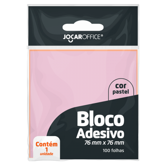 BLOCO ADESIVO ROSA PASTEL 76MMx76MM - OPPBAG C/ 1 BLOCO 100F JOCAR OFFICE