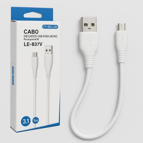 CABO V8 PRA USB 2.0 DE 1 MT TURBO 3.1A IT BLUE LE-837V