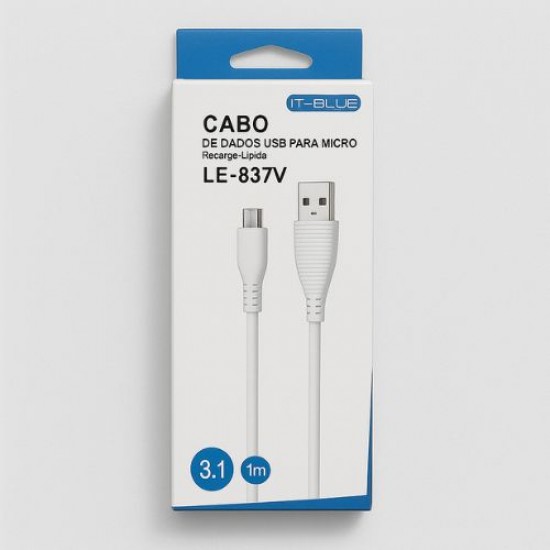 CABO V8 PRA USB 2.0 DE 1 MT TURBO 3.1A IT BLUE LE-837V