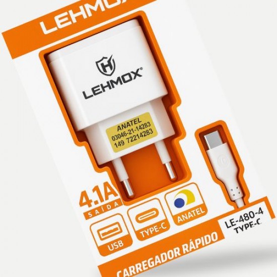 CARREGADOR TURBO DE CELULAR E TABLET USB TYPE-C 5V 4.1A LEHMOX
