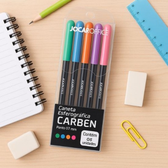 ESTOJO COM 5 UN CANETA ESFEROGRÁFICAS CARBON 0.7 COLORIDAS