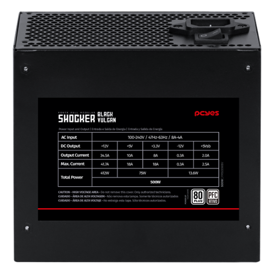 FONTE GAMER PCYES SHOCKER FULL MODULAR 500W 80 PLUS WHITE - BLACK VULCAN - FM500WBV