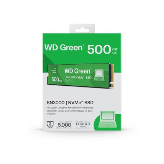 SSD WD GREEN 500GB M.2 2280 SN3000 NVME PCIE GEN4 LEITURA 5000MB/S GRAVACAO 4100MB/S WDS500G4G0E