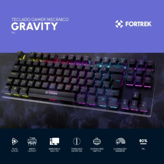 TECLADO GAMER MECÂNICO FORTREK GRAVITY 80