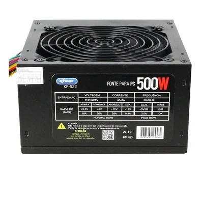 FONTE KNUP ATX 500W REAL 24P COM CABO BIVOLT KP-522 FONTE KNUP ATX 500W REAL 24P COM CABO BIVOLT KP-522