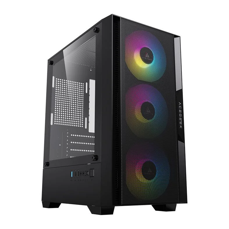 GABINETE GAMER ACEGEEK STRATUS MESH MID-TOWER LATERAL DE VIDRO PRETO AG-STRATUS-MESH-BK