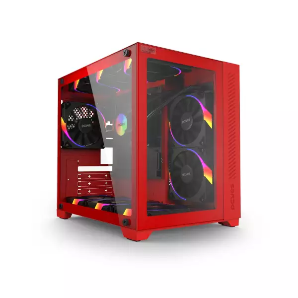GABINETE GAMER FORCEFIELD RED MAGMA FRONTAL E LATERAL EM VIDRO PCYES - GFFRMP