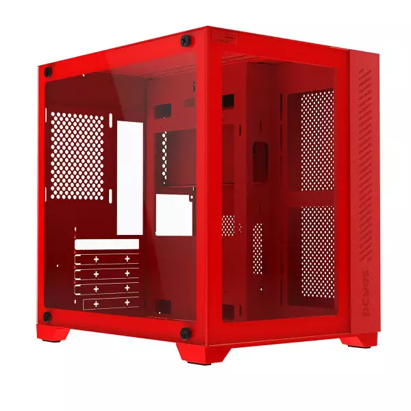 GABINETE GAMER FORCEFIELD RED MAGMA FRONTAL E LATERAL EM VIDRO PCYES - GFFRMP