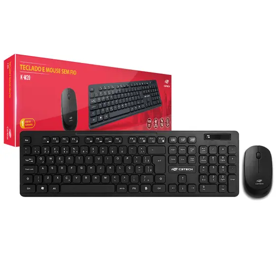 KIT TECLADO E MOUSE WIRELESS (S/ FIO) C3TECH K-W20BK 1000DPI ABNT2 - PRETO