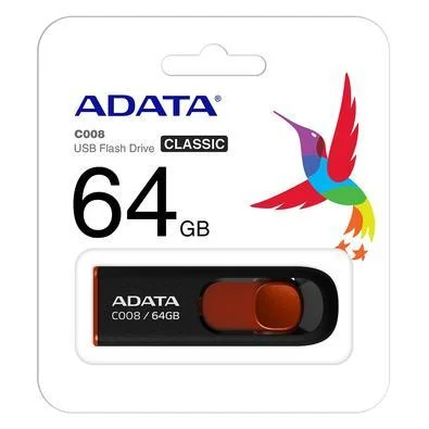 PEN DRIVE ADATA AC008 64GB PRETO VERMELHO AC00864GRKD