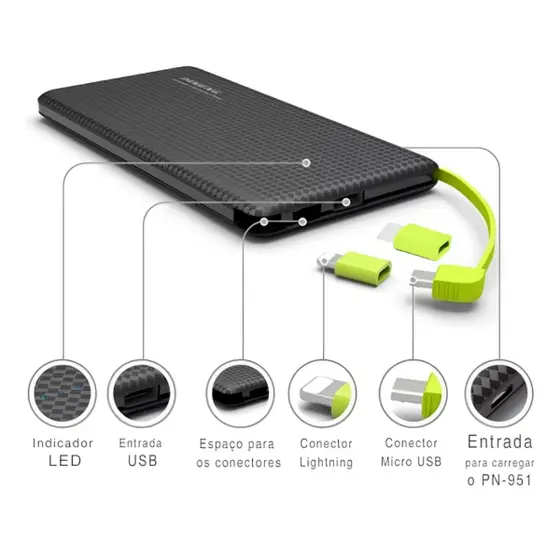 POWER BANK 10.000 MAH MULTI CONEXÃO  TYPE-C V8 LIGHTNING OBERON