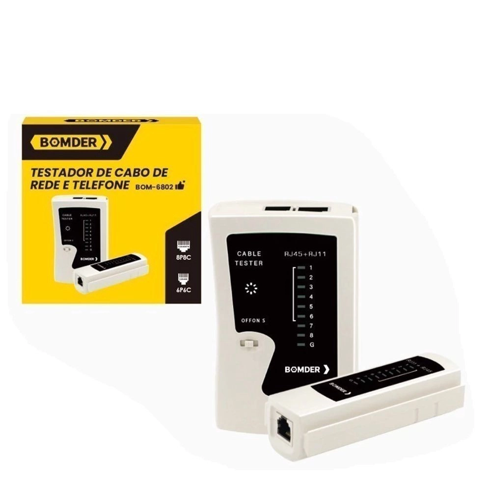 TESTADOR DE CABO DE REDE RJ45 E RJ-11 MASTER E APOIO BOM6802